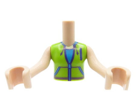 LEGO Friends minifig torso - lime jacket vest with zipper and pockets