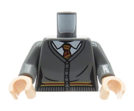 LEGO minifigure torso - dark bluish gray cardigan sweater with buttons, shirt with collar, tie