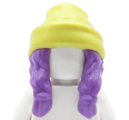 LEGO minifigure hair - female, lavender, yellow beanie hat