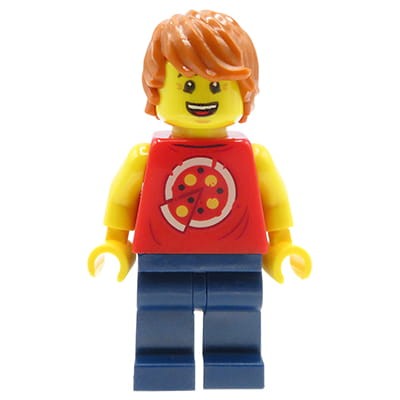 LEGO Hidden Side Minifigure - teenager / boy Ronny - red shirt with pizza, dark blue legs