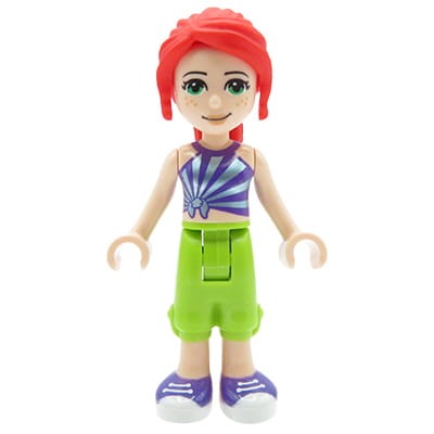 LEGO Friends Minifigure - Mia - lime cropped trousers, dark purple striped top