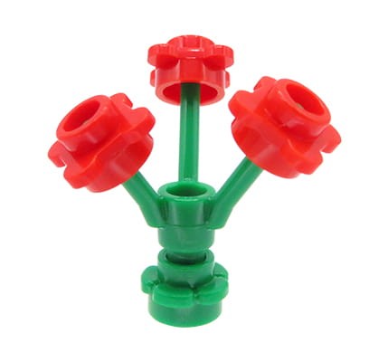 LEGO red flowers on green stems.