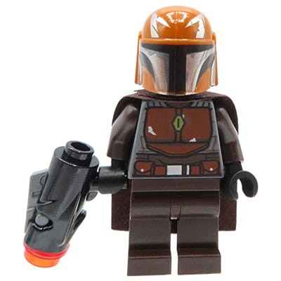 LEGO Star Wars Minifigure - Mandalorian Tribe Warrior - male, dark brown cape, dark orange helmet, weapon blaster