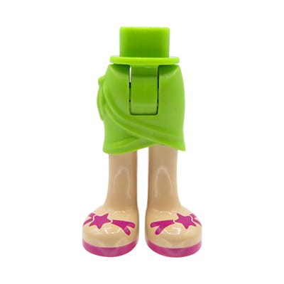 LEGO Friends minifig legs - lime skirt, magenta sandals, light nougat legs