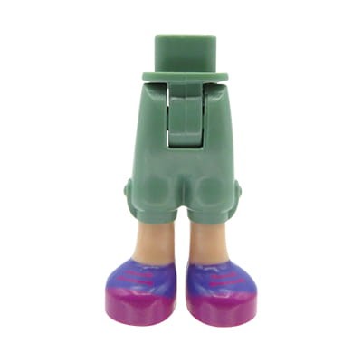 LEGO Friends minifig legs - sand green pants cropped, dark purple shoes, light nougat legs