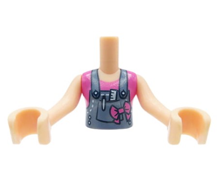 LEGO Friends minifig torso - denim overalls, dark pink top, light nougat arms
