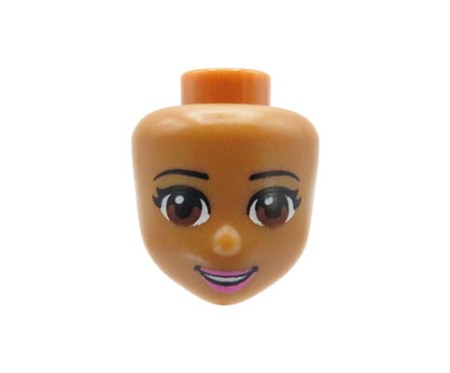 LEGO Friends minifig head - medium nougat, brown eyes, pink lips, smile