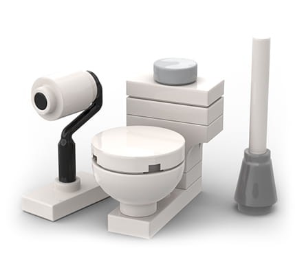 Toilet: WC, paper &amp; brush - custom mini set made of LEGO bricks