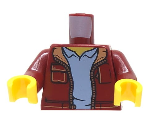 Accéder au produit Torse de figurine LEGO - veste rouge foncé avec fermeture éclair et poches
