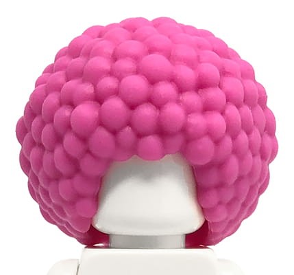 LEGO minifigure hair - female, dark pink, afro, hole on top.