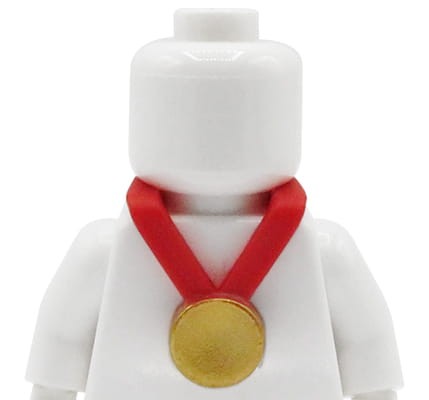 LEGO gold medal with red neckband