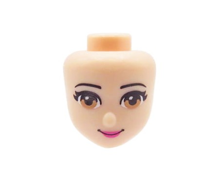LEGO Friends minifig head - light nougat, brown eyes, pink lips