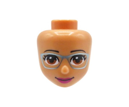 LEGO Friends minifig head - nougat, brown eyes, glasses, pink lips.