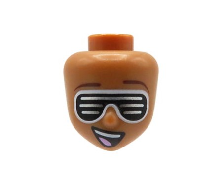 LEGO Friends minifig head - medium nougat, sunglasses, open smile