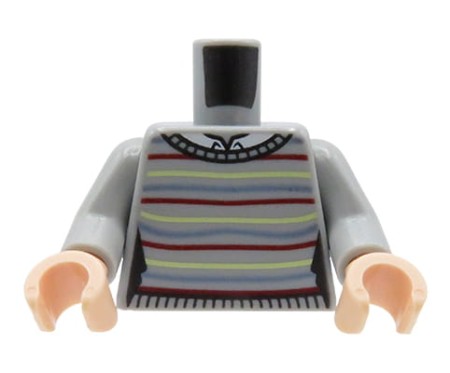 LEGO minifigure torso - light bluish gray striped sweater, white collar