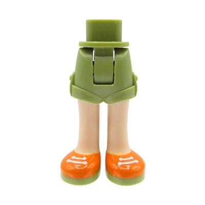 LEGO Friends minifig legs - olive green shorts, orange shoes, light nougat legs