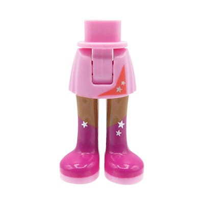 LEGO Friends minifig legs - bright pink skirt, magenta boots with silver stars, medium nougat legs