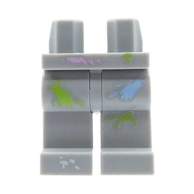 Nogi / spodnie figurki LEGO jasne szare z kolorowymi plamami z farby