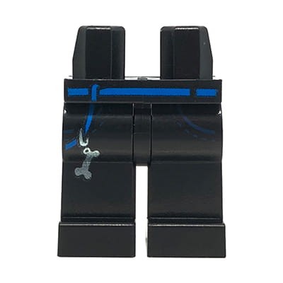 LEGO minifigure legs - black pants with blue belt and silver dog bone key chain