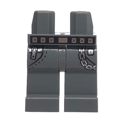 LEGO minifig legs - dark bluish gray pants with belt and chain.