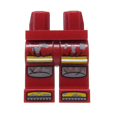 Nogi / spodnie figurki LEGO ciemne czerwone z nadrukiem - nakolanniki i buty