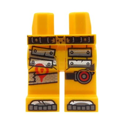 Accéder au produit Jambes de figurine LEGO - pantalon orange, ceinture, chaussures, panneaux argentés