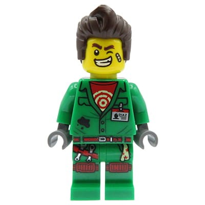 LEGO Hidden Side Minifigure - Douglas Elton (El Fuego) mechanic / janitor / stuntman - green coveralls, reddish brown hair