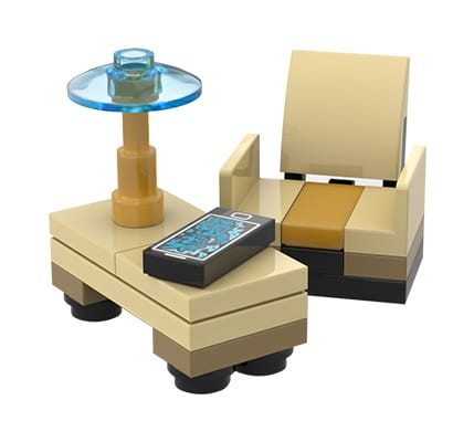 Accéder au produit Mobilier : fauteuil avec table - ensemble personnalisé en briques LEGO