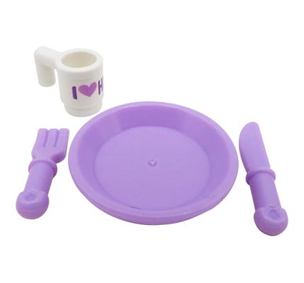Accéder au produit Vaisselle : assiette, mug, couteau, fourchette - 100% pièces LEGO