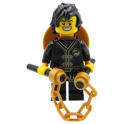 Customowa figurka z LEGO - Wojownik ninja w czarnym stroju z bronią.