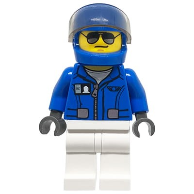 LEGO City Minifigure - Helicopter pilot in a blue jacket and helmet
Mini figurka LEGO - mężczyzna - pilot helikoptera w niebieskiej kurtce pilotce