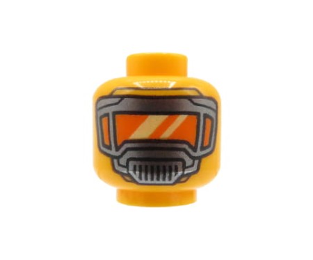 LEGO minifigure head - pearl dark gray mask with orange visor.