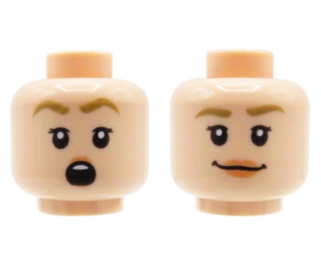 LEGO minifigure head - woman, light nougat, dual sided (suprised with open mouth / smile)