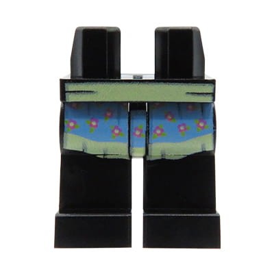 LEGO minifig legs - black pants with blue apron with flowers
