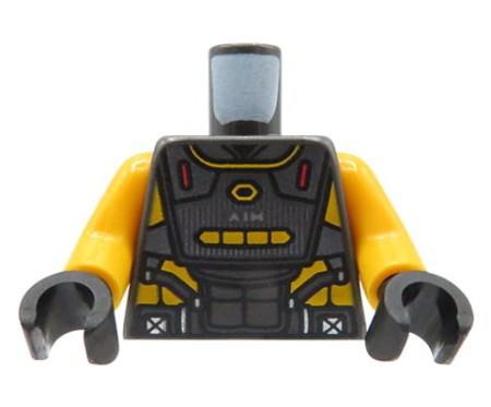 LEGO minifigure torso - pearl dark gray armor / agent AIM vest, gloves.