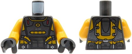 LEGO minifigure torso - pearl dark gray armor / agent AIM vest, gloves.