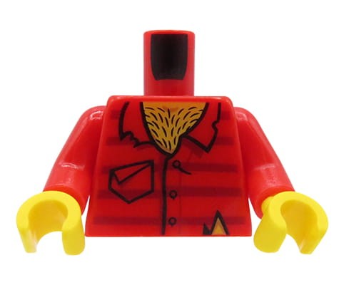 Go to product LEGO minifigure torso - prisoner / thief / robber, red worn shirt