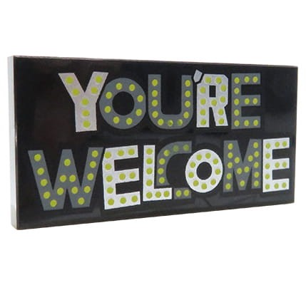 LEGO plate / sign / wiper with inscription "You're Welcome"