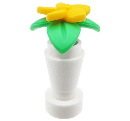 LEGO bright light orange flower with green leaves in white vase