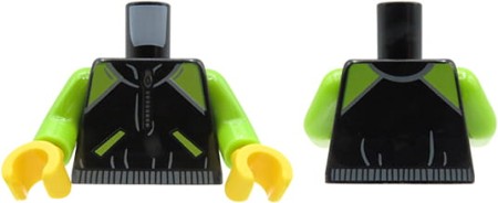 LEGO minifigure torso - black and lime jacket / sweatshirt