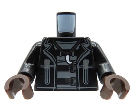 LEGO minifigure torso - black jacket with zippers and snake / dollar print on back, claw necklace, gloves