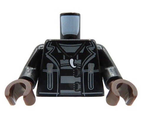 Accéder au produit Torse de figurine LEGO - veste noire, collier à griffes, gants