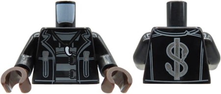 LEGO minifigure torso - black jacket with zippers, claw necklace