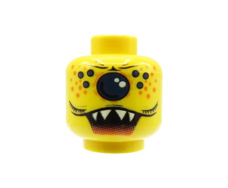 LEGO minifigure head - alien / monster, single eye, jagged teeth.