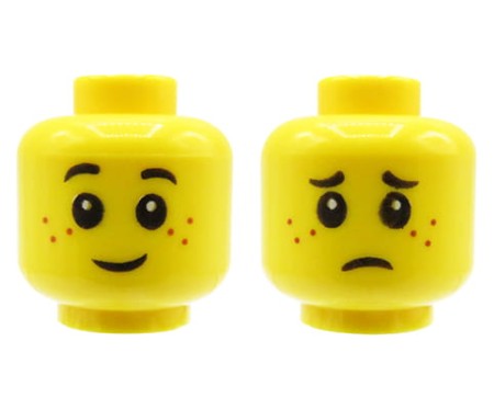 LEGO minifigure head - child, freckles, dual sided (smile / worried)