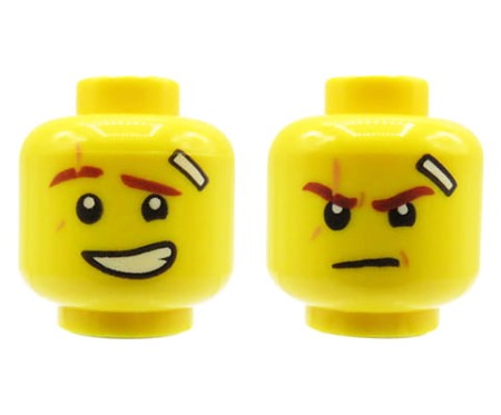 LEGO minifigure head - man, bandage, dual sided (lopsided grin/ angry)