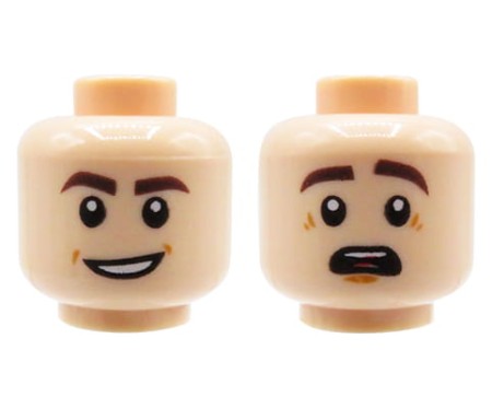 LEGO minifigure head - man, light nougat, dual sided (open smile / surprised)