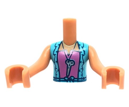 LEGO Friends minifig torso - hairdresser / azure vest, dark pink top scissors, nougat arms