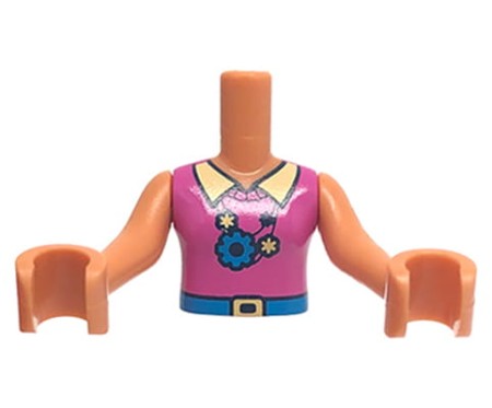 LEGO Friends minifig torso - dark pink sweater with collar, belt and necklace, nougat arms