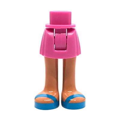 LEGO Friends minifig legs - dark pink skirt, dark azure sandals, nougat legs